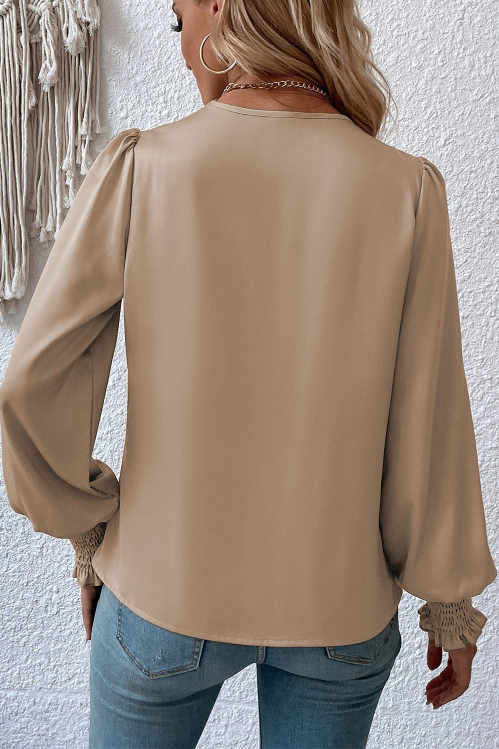 Surplice Neck Lantern Sleeve Blouse - The Goddess Galleries