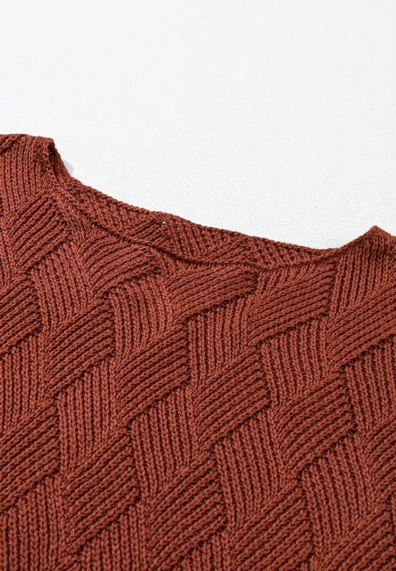 Diamond Round Neck Dropped Shoulder Sweater - The Goddess Galleries