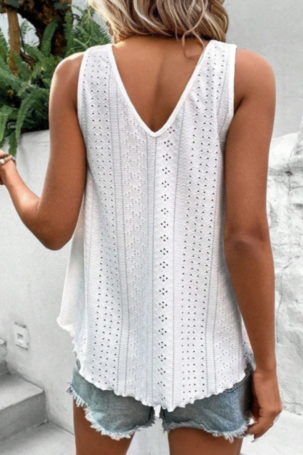 Eyelet V-Neck Wide Strap Tank - The Goddess Galleries