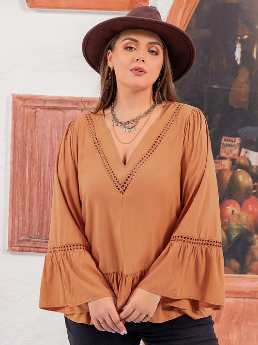 Plus Size V-Neck Peplum Blouse - The Goddess Galleries