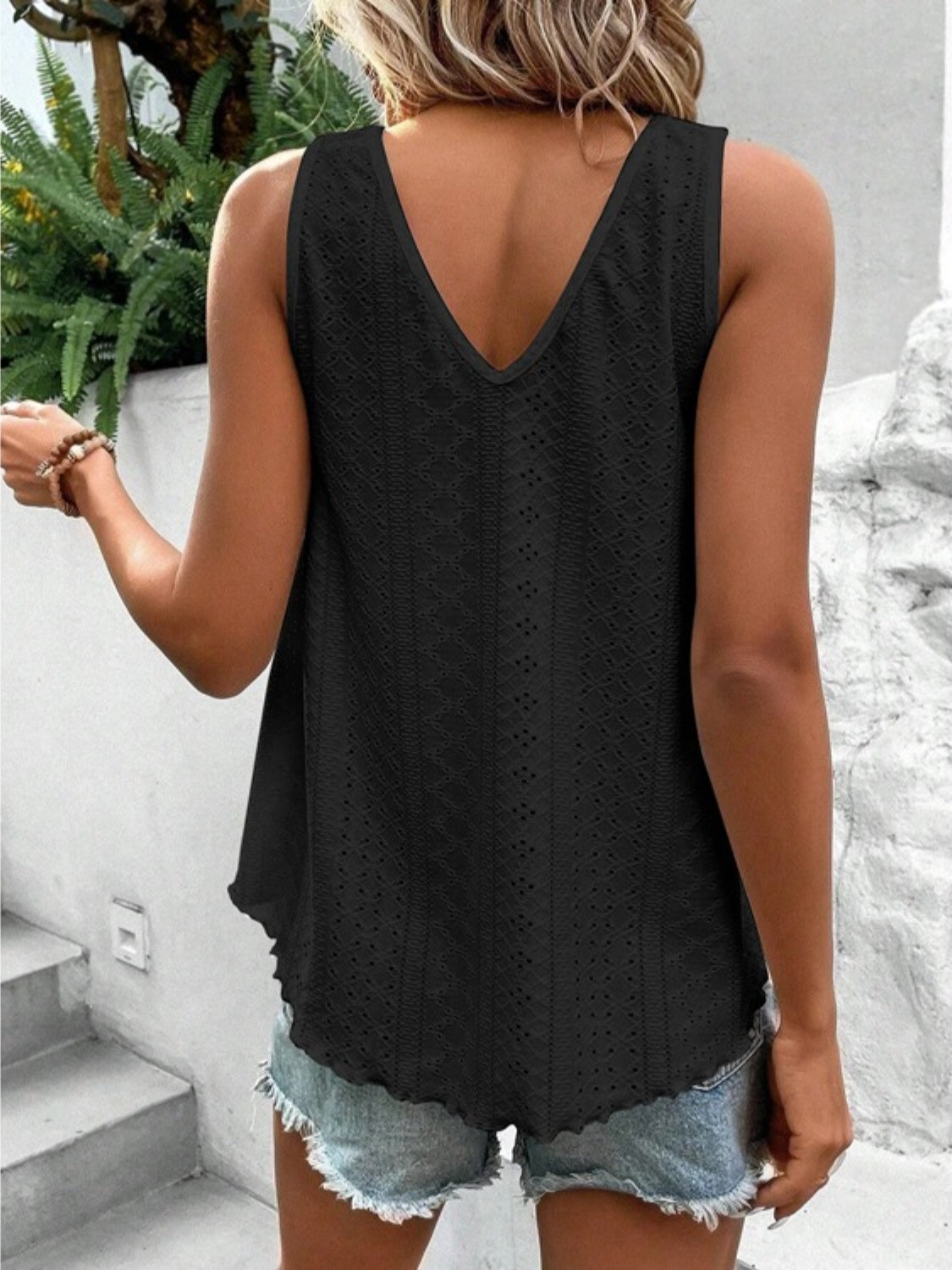 Eyelet V-Neck Wide Strap Tank - The Goddess Galleries