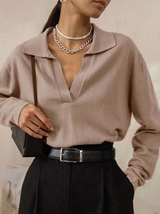 Johnny Collar Long Sleeve Sweater - The Goddess Galleries