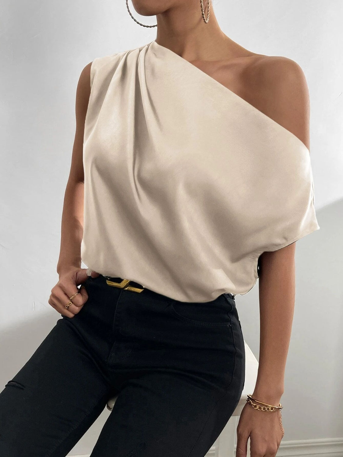 Ruched Single Shoulder Blouse - The Goddess Galleries