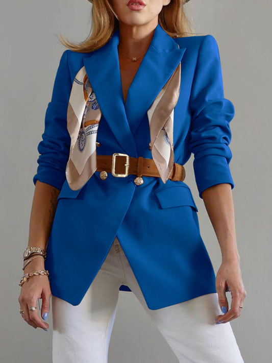 Buttoned Lapel Collar Long Sleeve Blazer - The Goddess Galleries