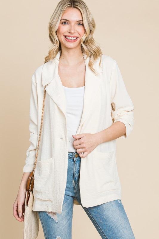 Culture Code One Button Long Sleeve Blazer with Pockets - The Goddess Galleries