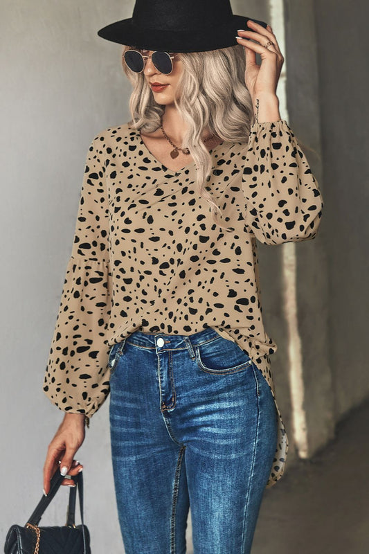 Animal Print V-Neck High-Low Blouse - The Goddess Galleries