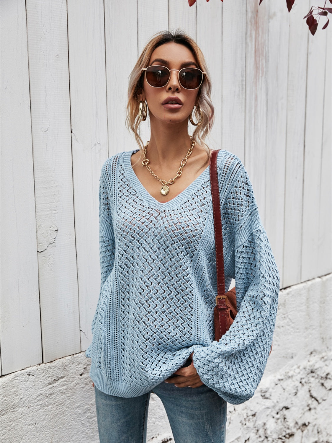 Angel Wings V-Neck Dropped Shoulder Sweater - The Goddess Galleries