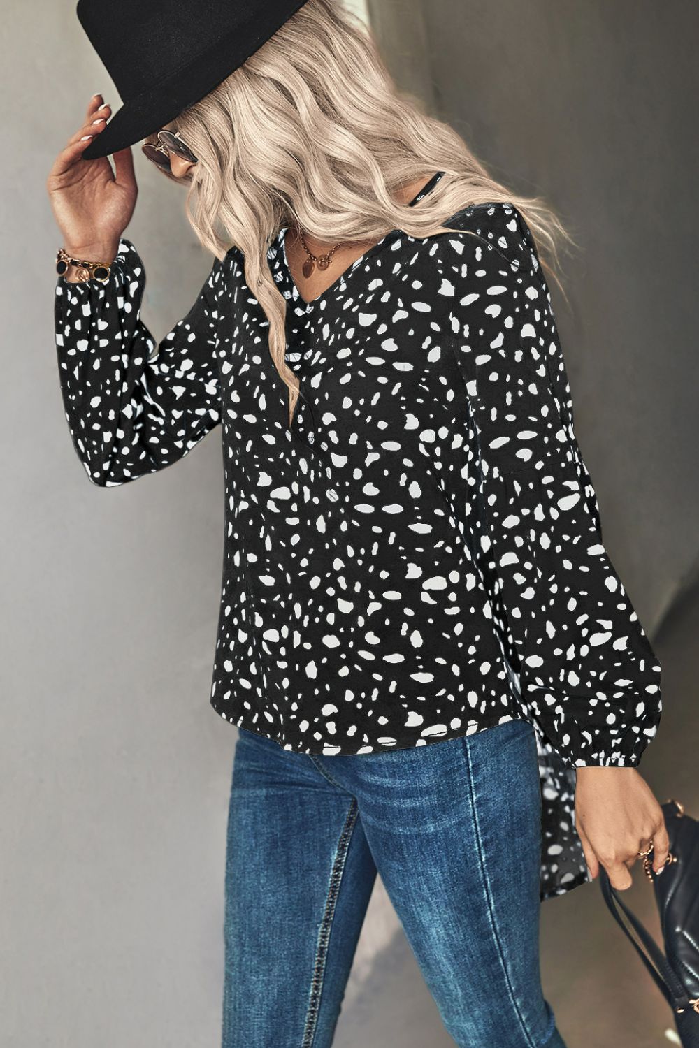 Animal Print V-Neck High-Low Blouse - The Goddess Galleries
