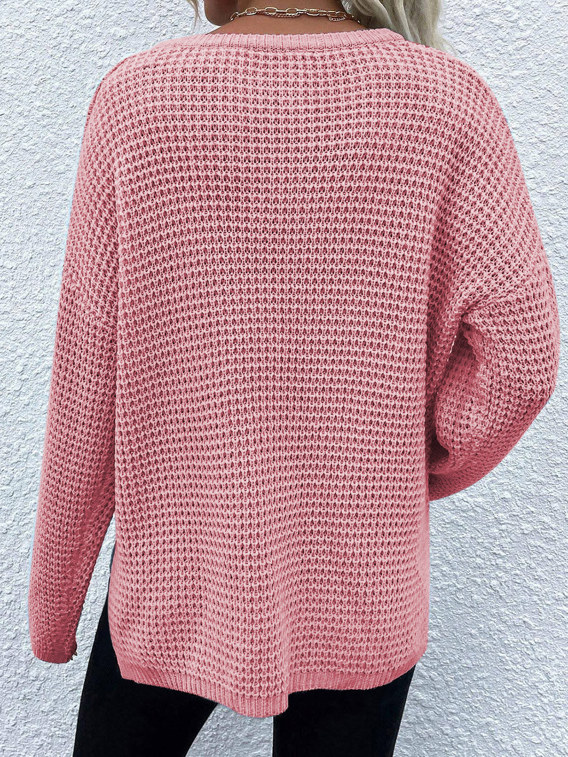 Notched Long Sleeve Sweater - The Goddess Galleries