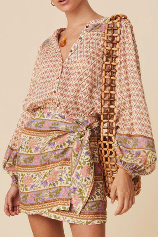 Printed Button Down Long Sleeve Shirt - The Goddess Galleries