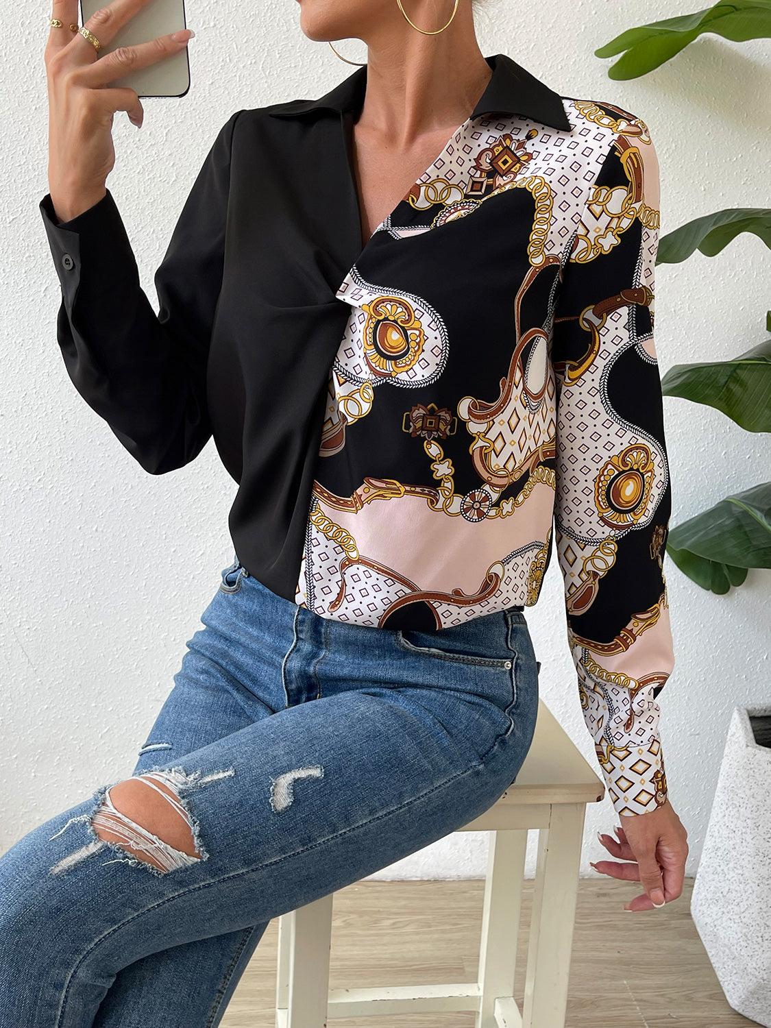 Twist Front Collared Blouse - The Goddess Galleries