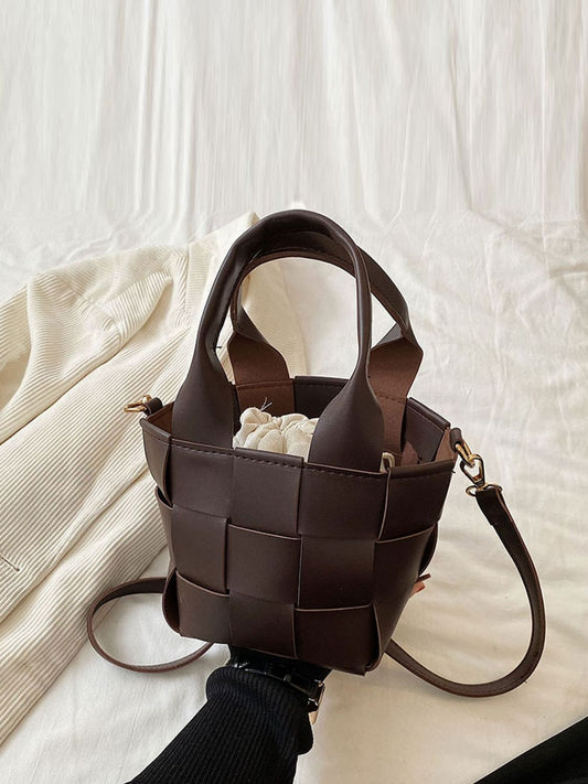 PU Leather Braided Bucket Bag - The Goddess Galleries